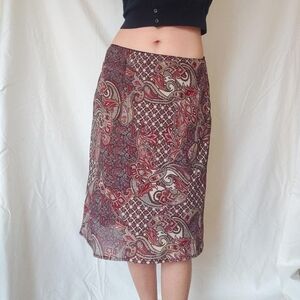 Red Patterned Knee Length Y2K Skirt